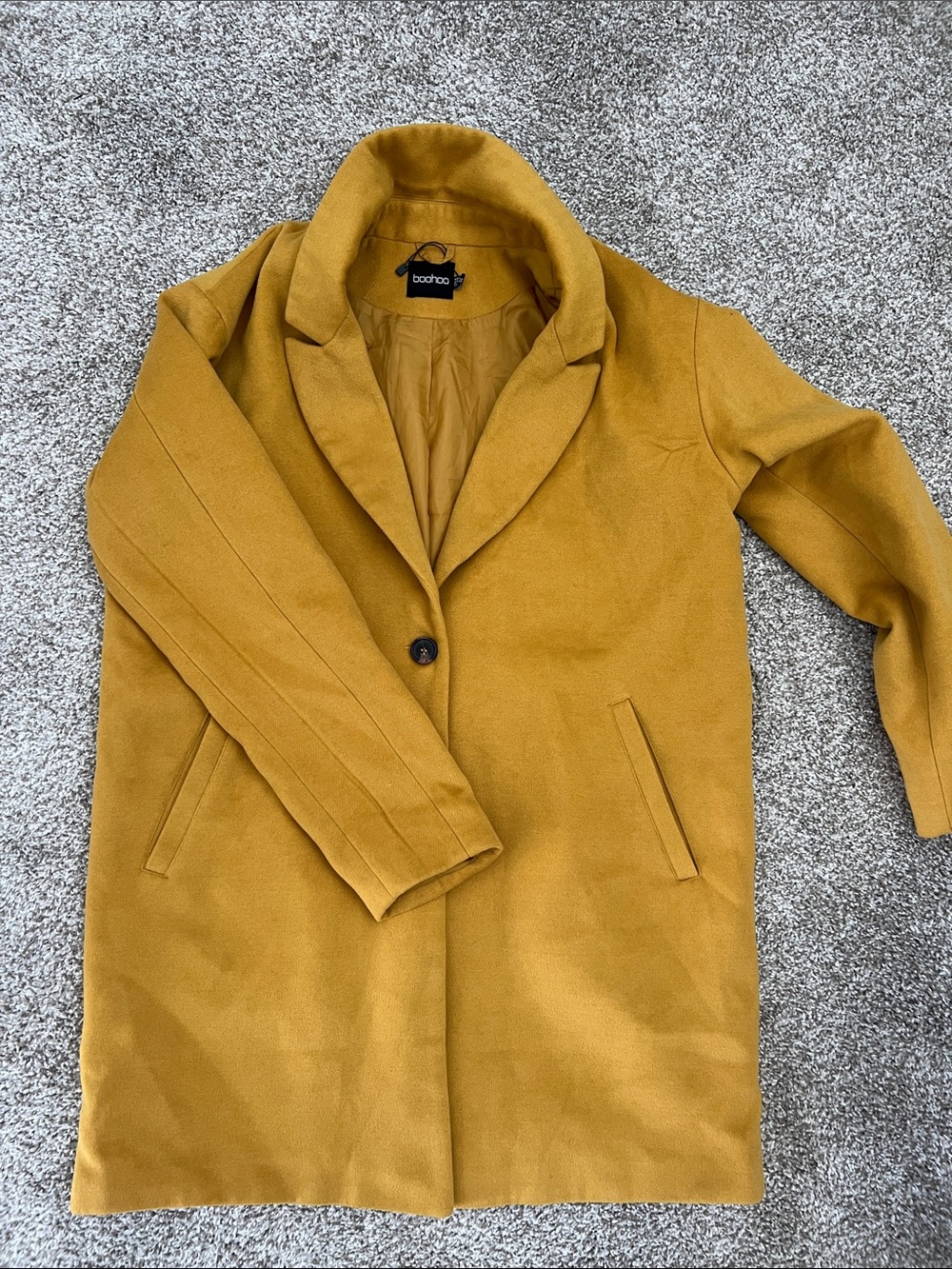 boohoo Mustard Single-Breasted Pea Coat